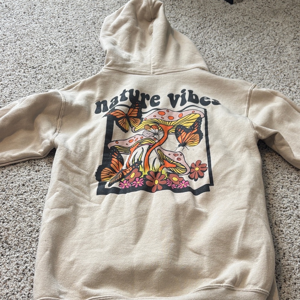 Beige Hoodie with Nature Vibes Graphic